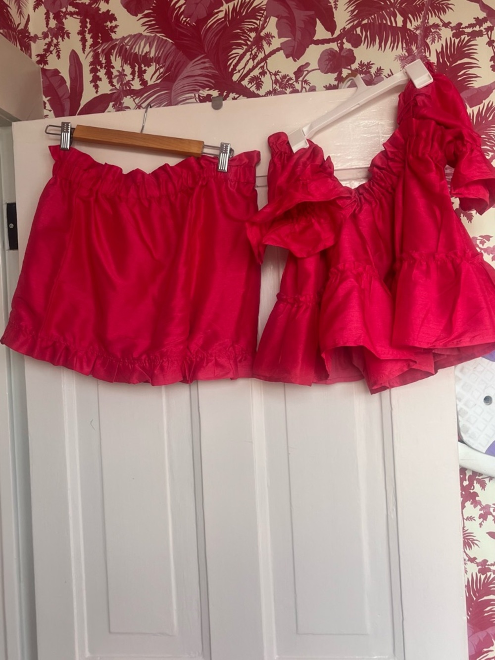High-Waist Pink Satin Women's Shorts - Elegant Ruffle Trim